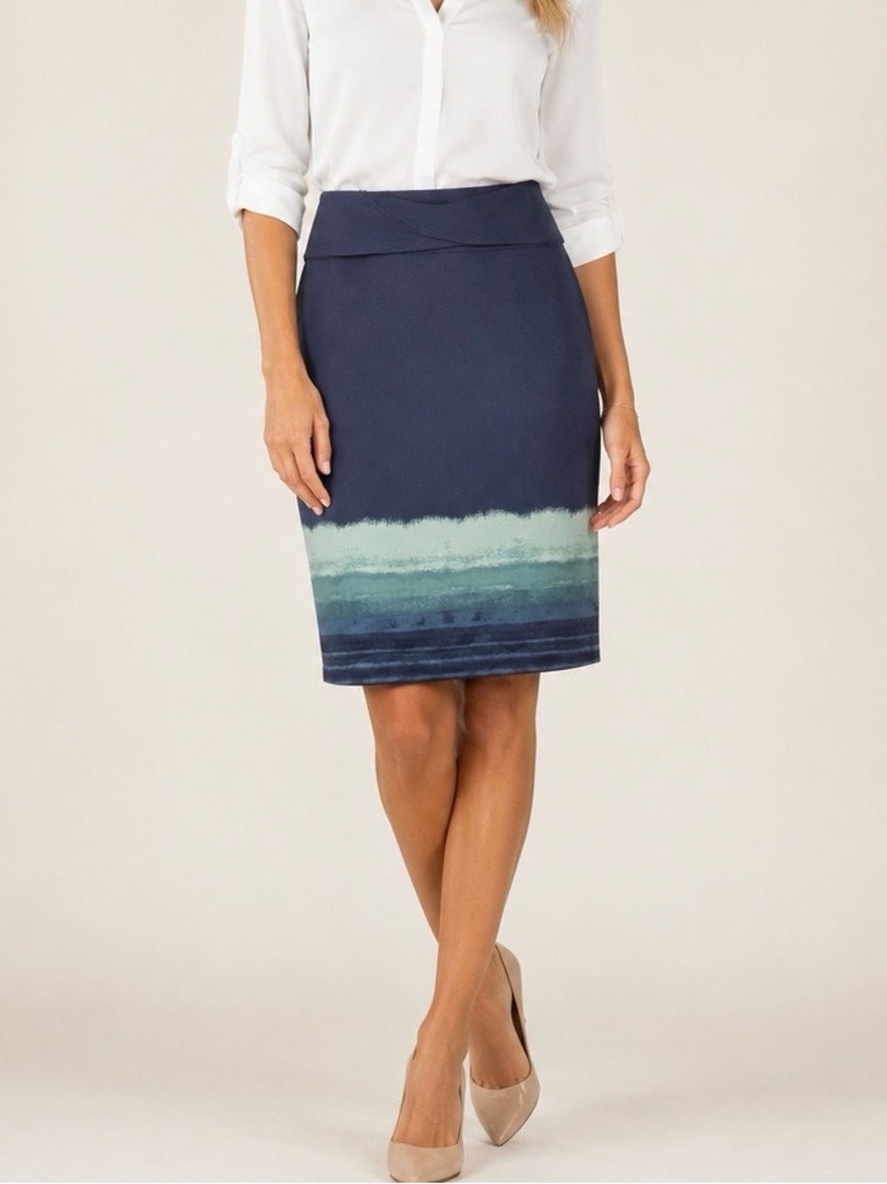 Ann Taylor Skirt 18 Blue Green Ombre Knee Length Lined NWT